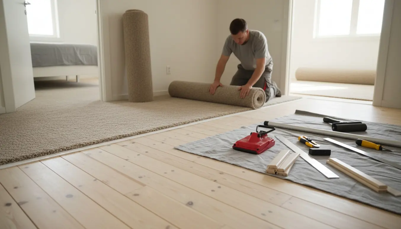 Installer passer tæppekanten over selvklæbende Egalsoft underlag i en lys gang og soveværelser på 1. sal.