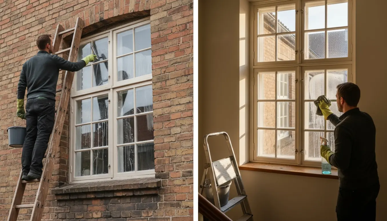 Vinduespudsning af Dannebrogsvinduer i to lejligheder i samme opgang.