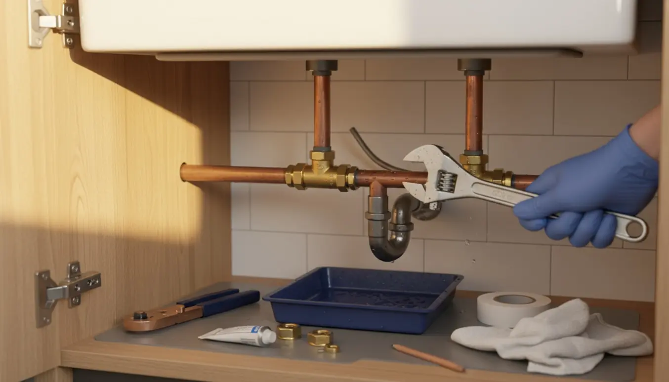 To ballofix-ventiler under en køkkenvask udskiftes, og venstre rør forlænges med 5–10 cm.