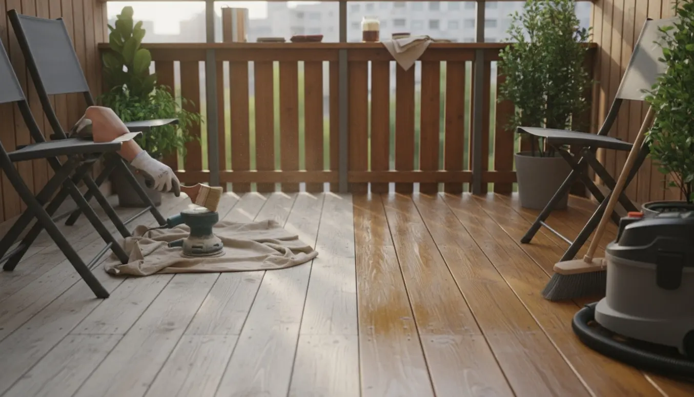 Lille træaltan, halvdelen slebet og olieret med værktøj lagt klar.