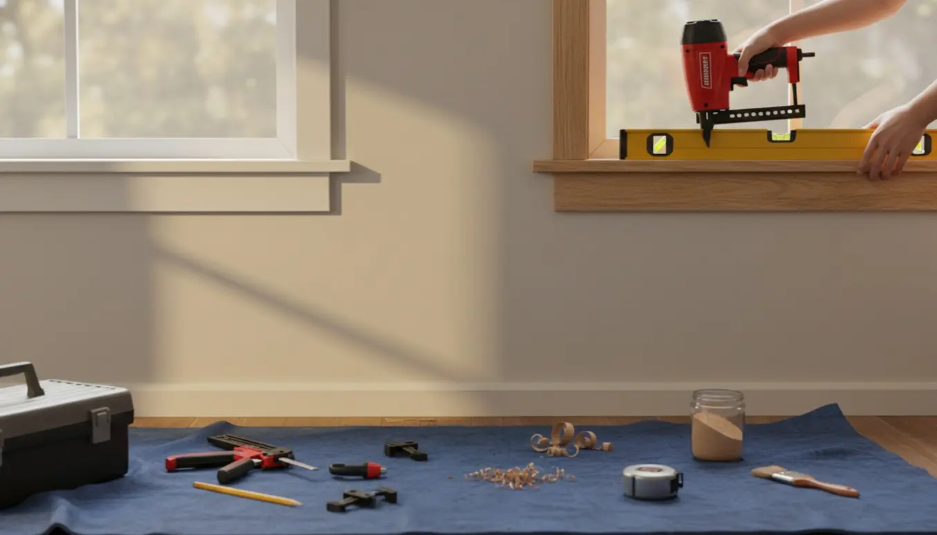 To vinduer med nye gerigter under montering, værktøj og hænder uden synligt ansigt.