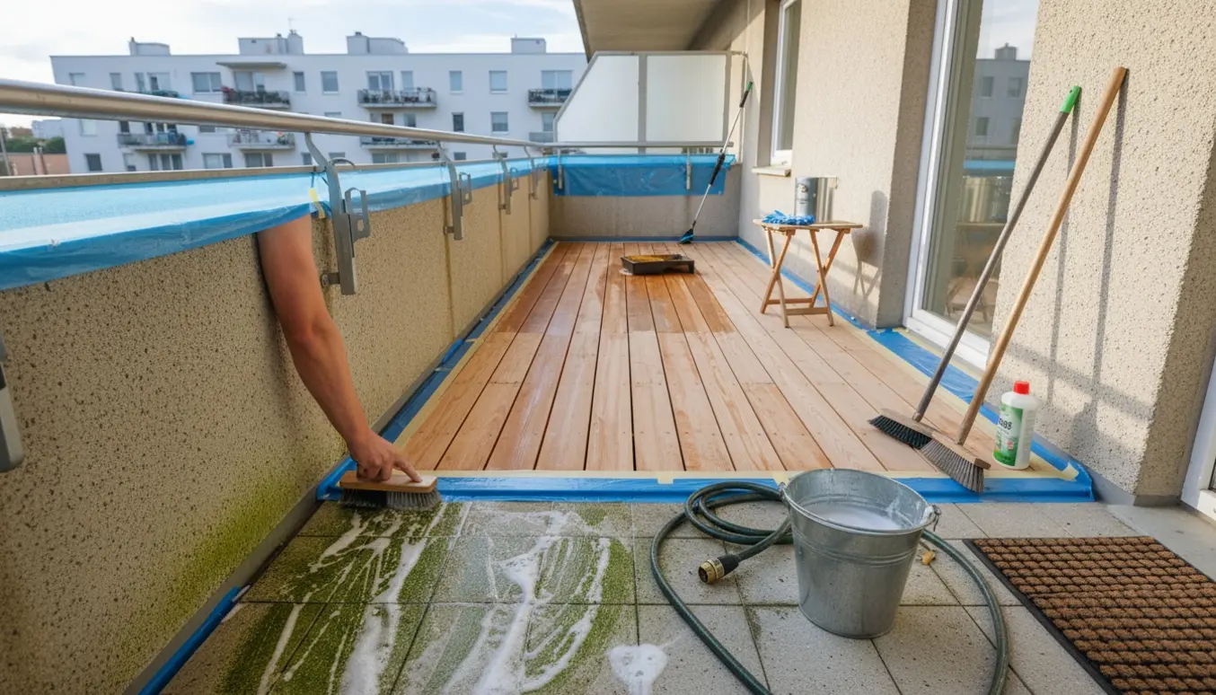 To altaner i arbejde: den lille algefjerner, den store imprægneres med rulle.