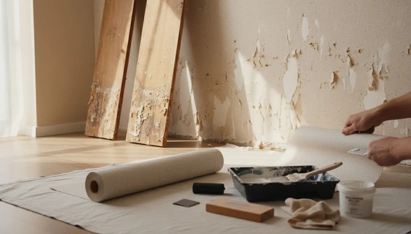 Hænder reparerer huller i savsmuldstapet efter nedtagning af træpaneler.