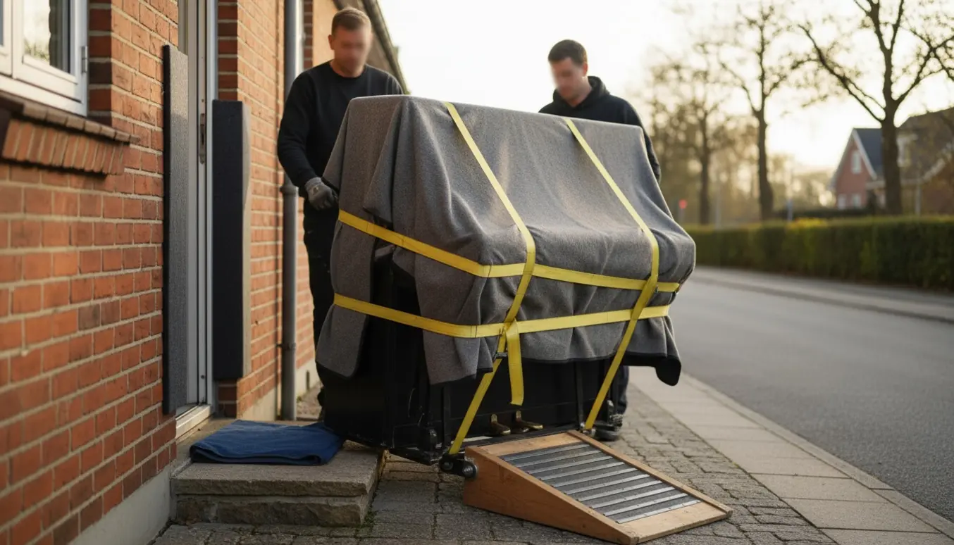 To flytter et indpakket klaver ind gennem stueplanets åbne dør på en stille villavej i Sjælland.