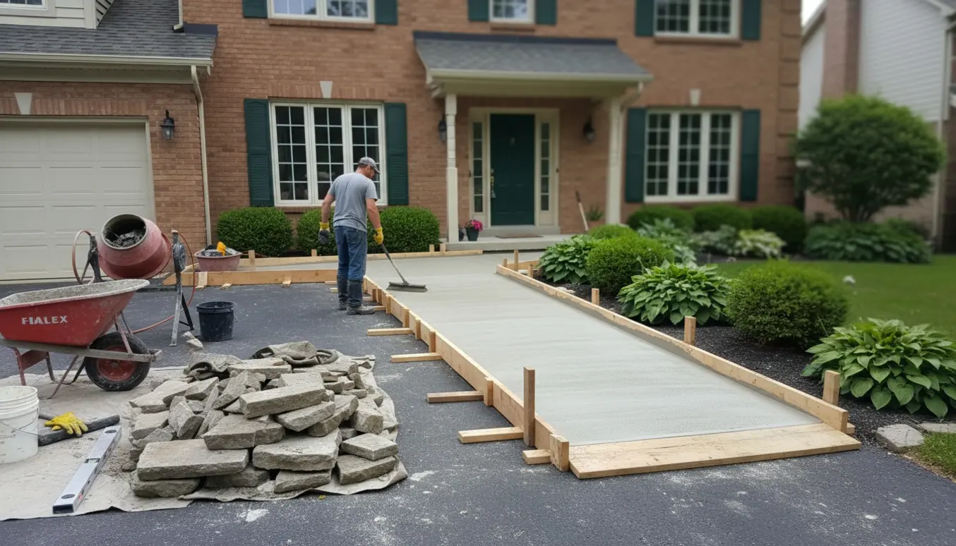 Nybygget rampe og reparation af indkørsel ved forhusets indgang.