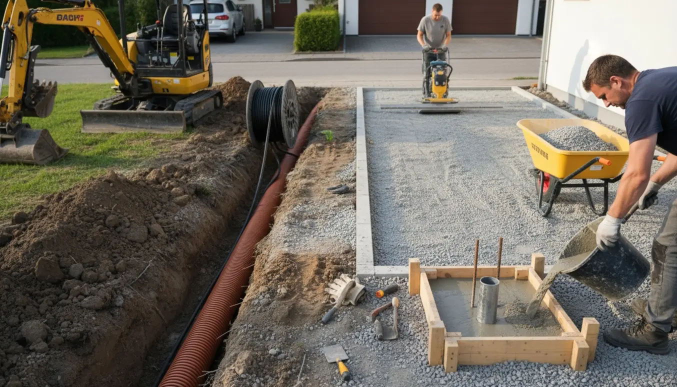 Gravearbejde til nedlægning af elkabel og udvidelse af indkørsel med stabilgrus samt støbt stander.