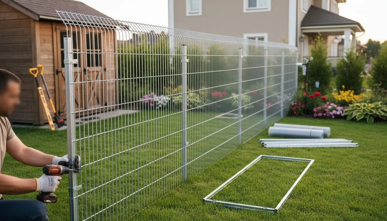 En husejer opsætter et trådhegn med bøjning indad i en baghave for at sikre katte.