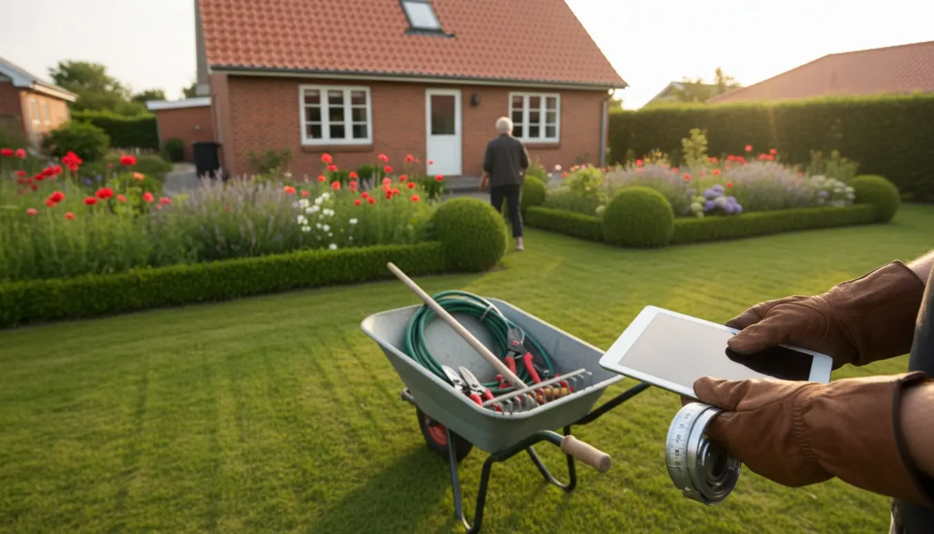 Velplejet forstadshave i Brøndby med havemand og værktøj klar til tilbud.