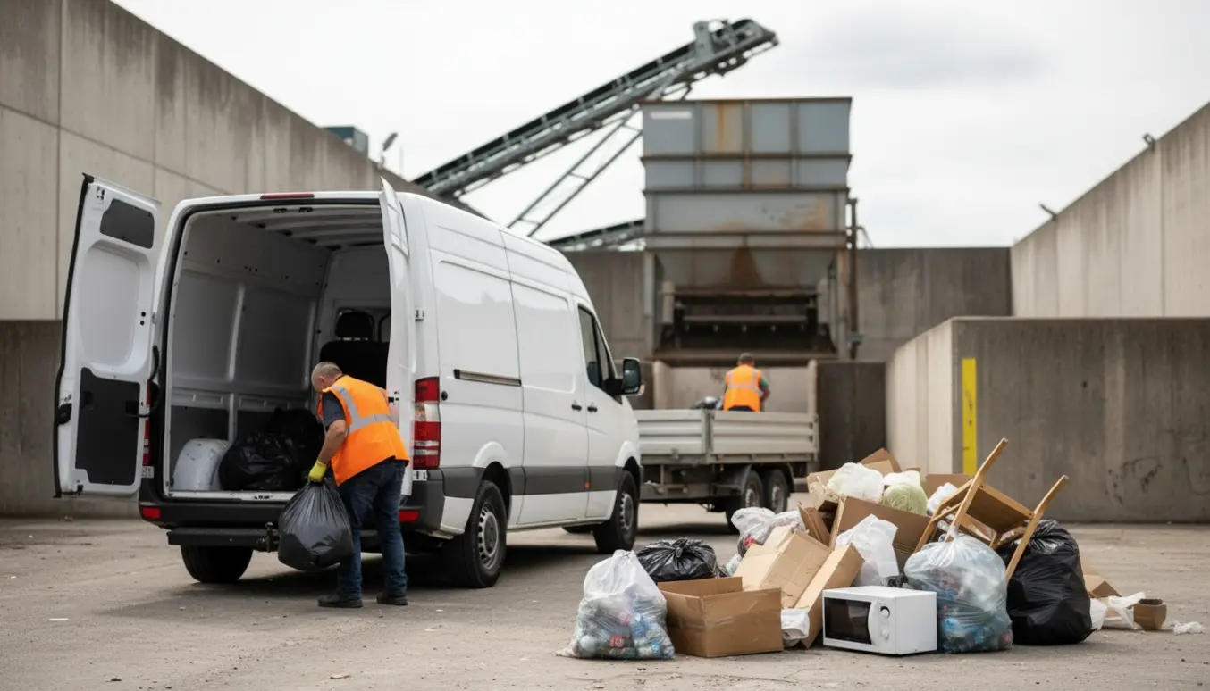 Varevogn og trailer ved forbrændingsanlæg med blandet husholdningsaffald klar til aflevering.