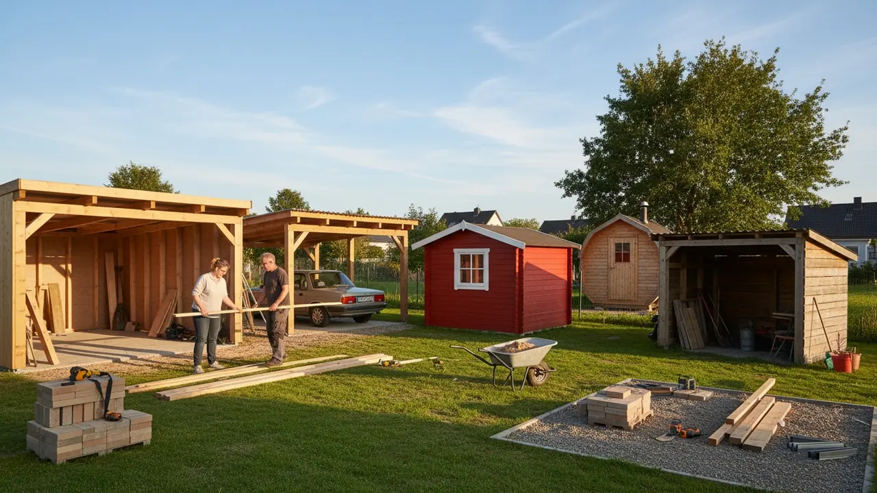 Oversigt over forskellige udendørs gør-det-selv-byggerier i en have