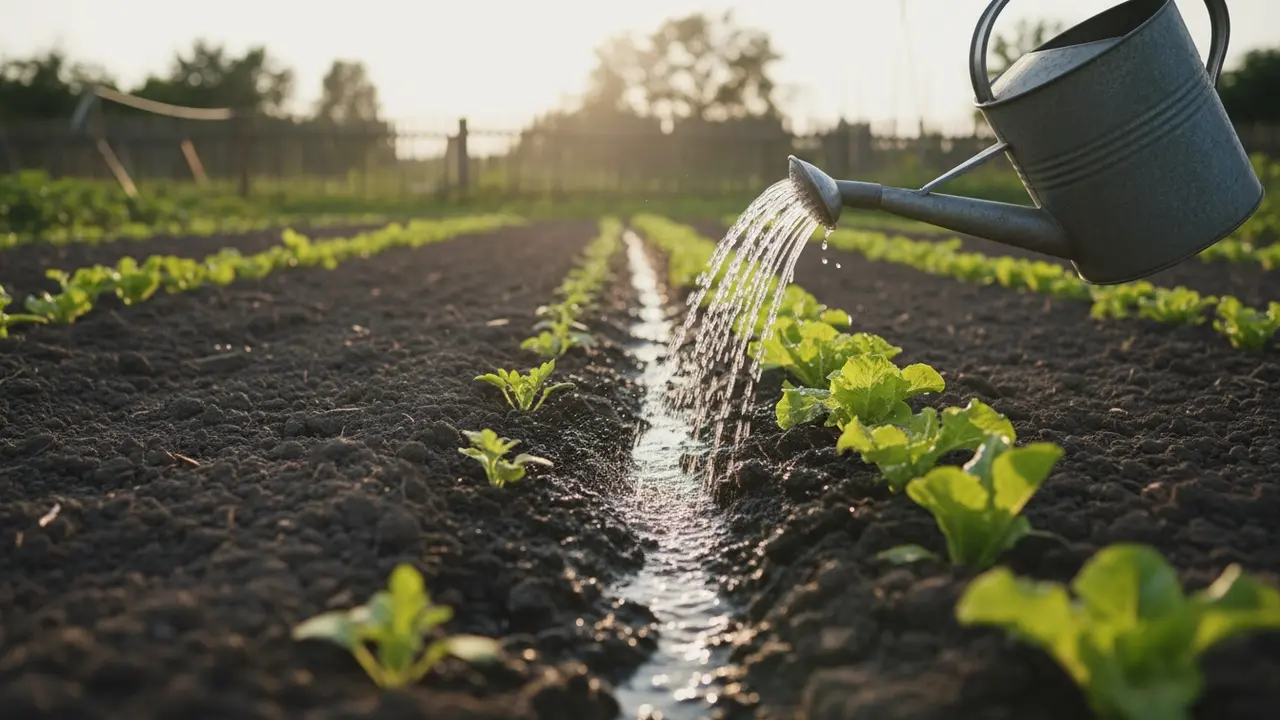 Vanding ved plantens rod med dryphose/vandkande, fugtig jord mens bladene holdes tørre.