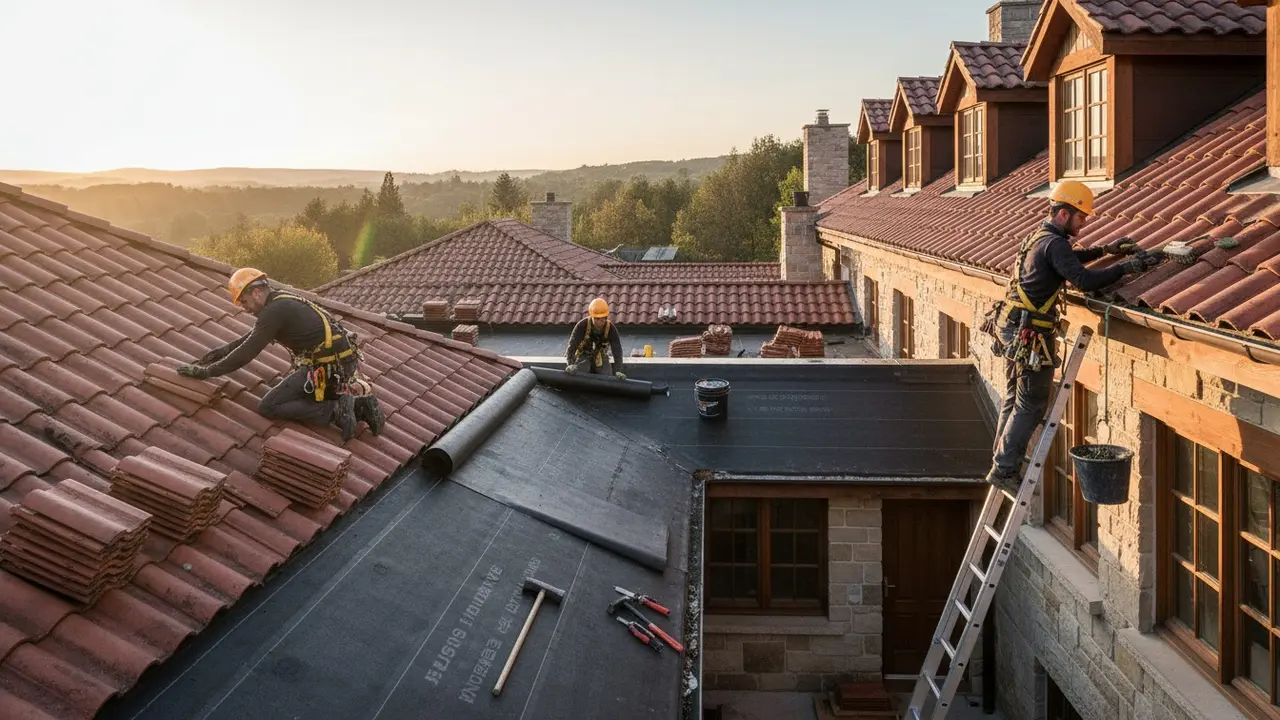Tagarbejde i praksis: lægning af tagsten, underlag på fladt tag og rensning af tagrende