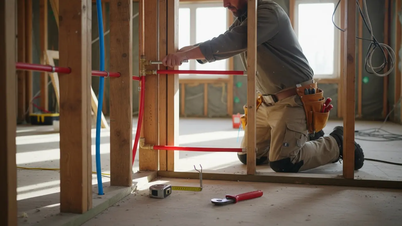 VVS-installatør i gang med at montere nye vandrør under renovation