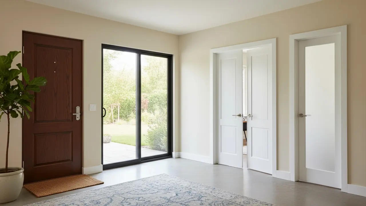 Forskellige dørtyper: yderdør, skydedør, dobbeltdør og indvendig glasdør