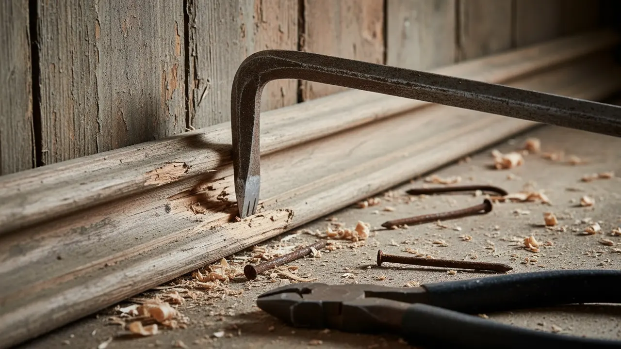 Koben, knibtang og skævbider ved at fjerne søm fra et træstykke