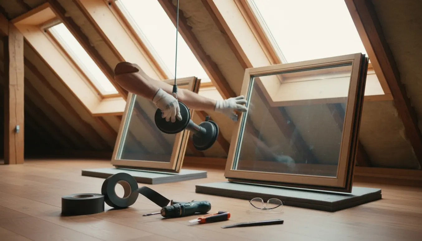 Udskiftning af glas i tre Velux GGL-9 loftvinduer med nye energiruder og tætningsbånd.