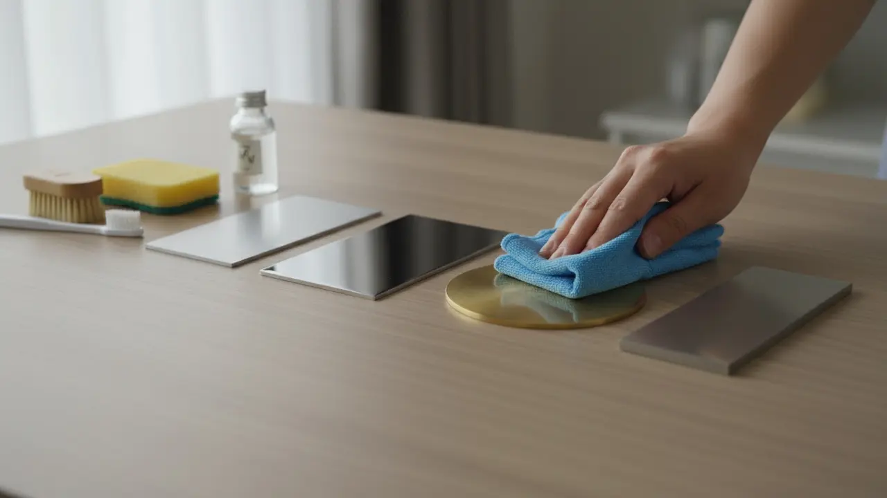 Hænder pudser aluminium, krom, messing og rustfrit stål med blød klud