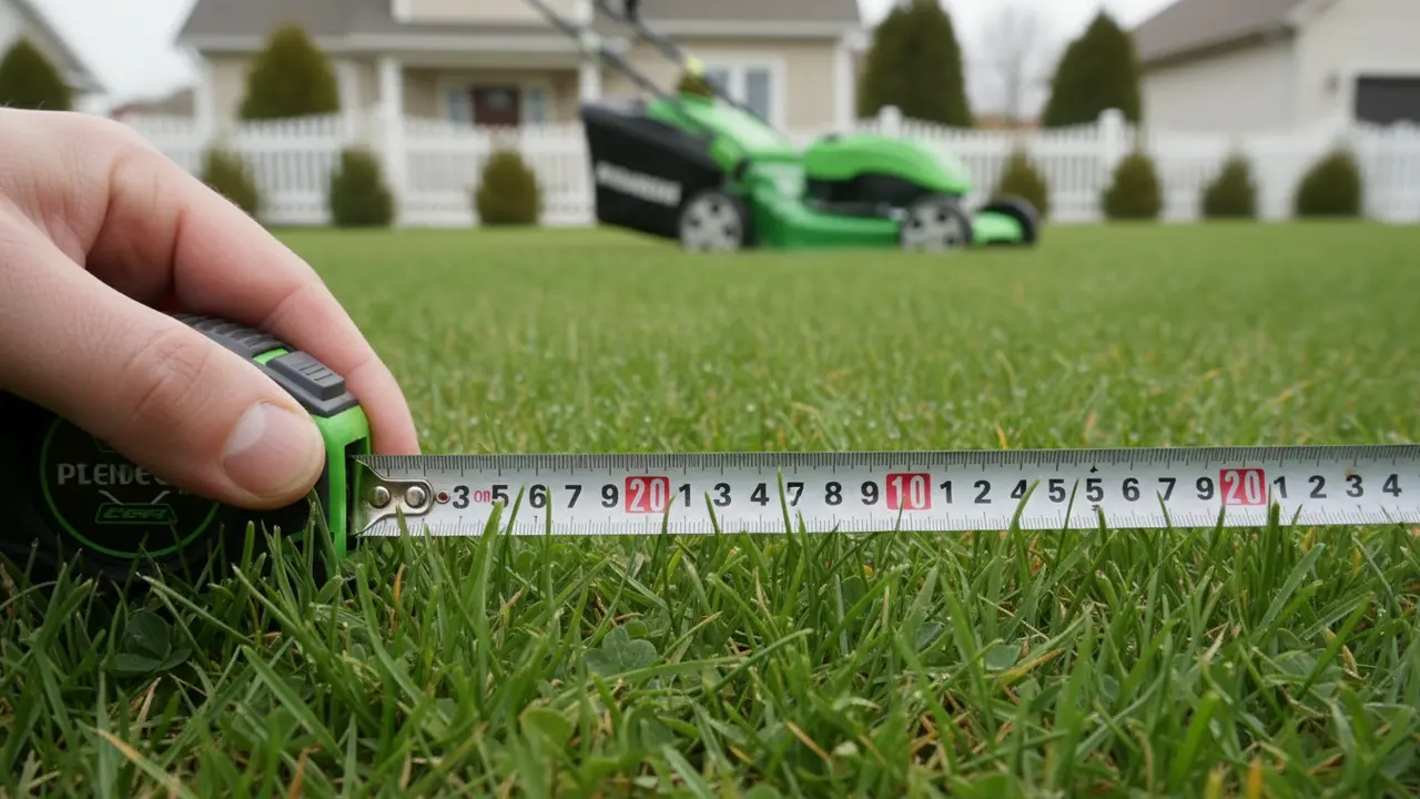 Måling af græshøjde med lineal nær plæne før forårsslåning
