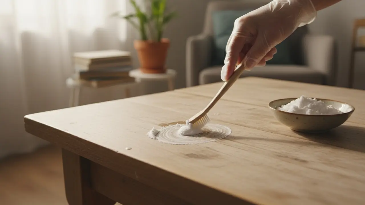 Bagepulverpasta påføres og børstes forsigtigt i cirkulære bevægelser på en fedtplet