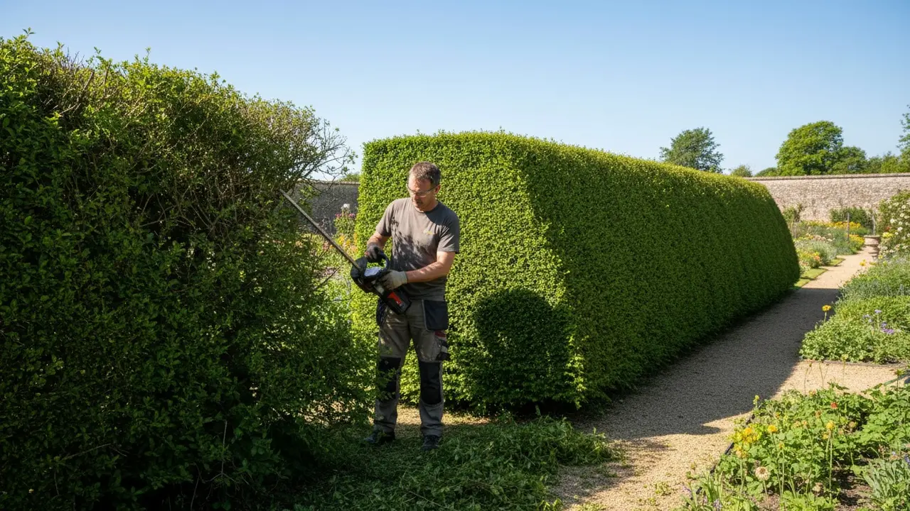Gartner former hæk trapezformet, bredere nederst og smallere øverst for mere lys.