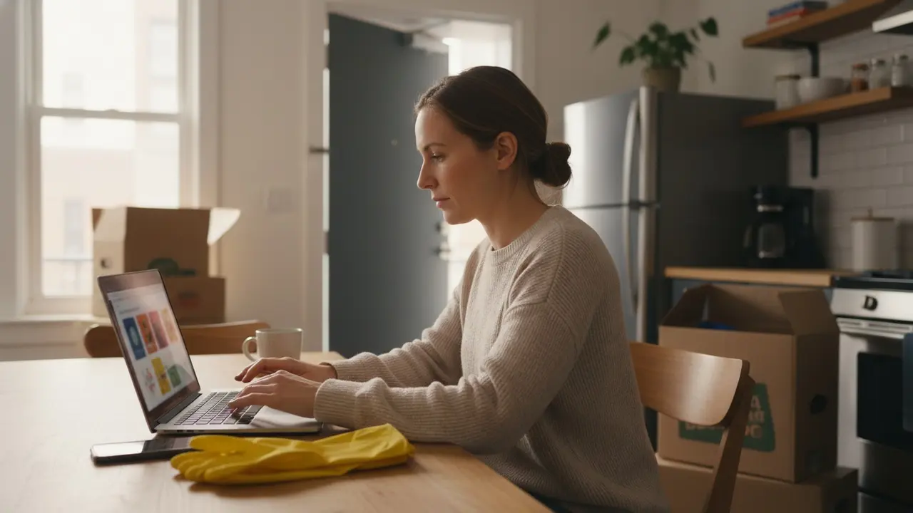 Person bestiller online mens dagligvarer leveres ved døren.