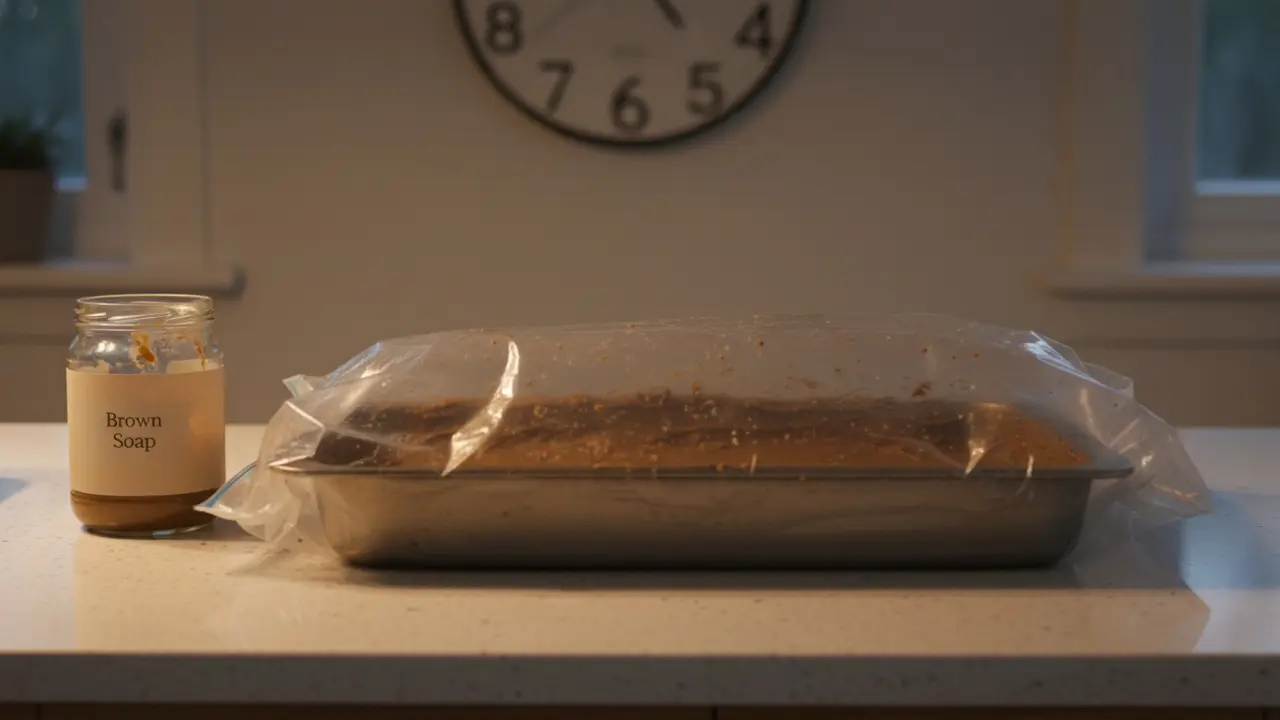 Bradepande med brun sæbe i en stor tydelig plastikpose klar til posemetoden