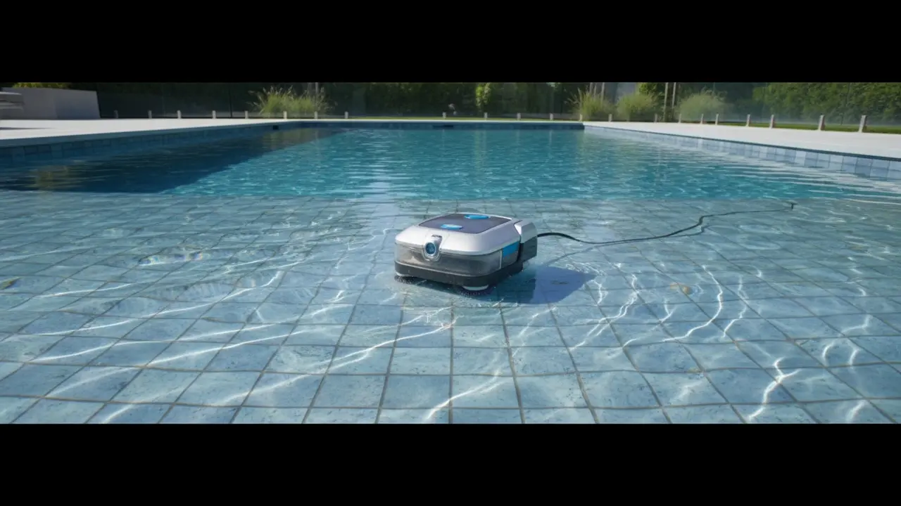 Robotpoolrenser kører langs poolbunden og fjerner snavs automatisk