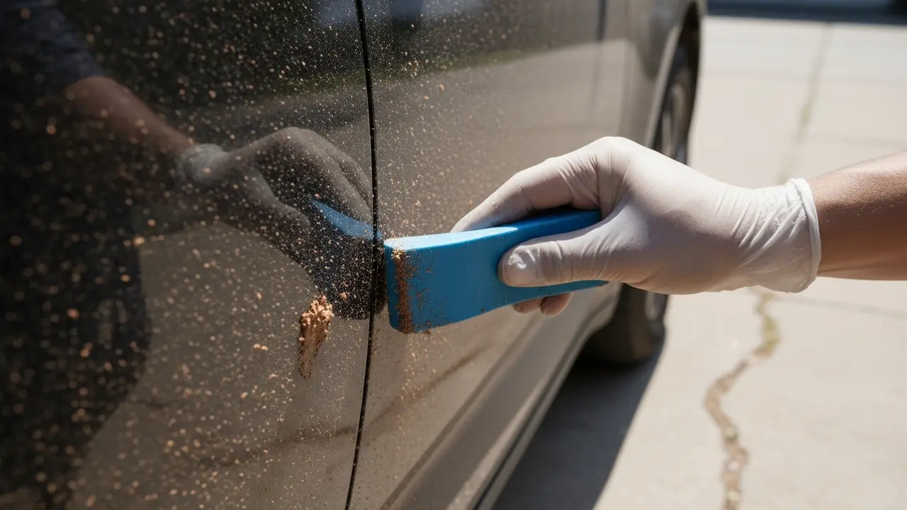 Clay bar nær en tør, støvet lakoverflade der kan forårsage ridser