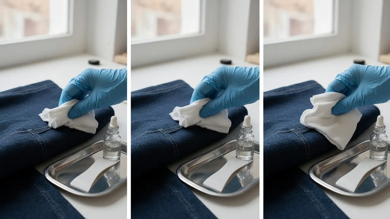 Person tester forsigtigt opløsningsmiddel på en skjult søm med klud og plastikskraber
