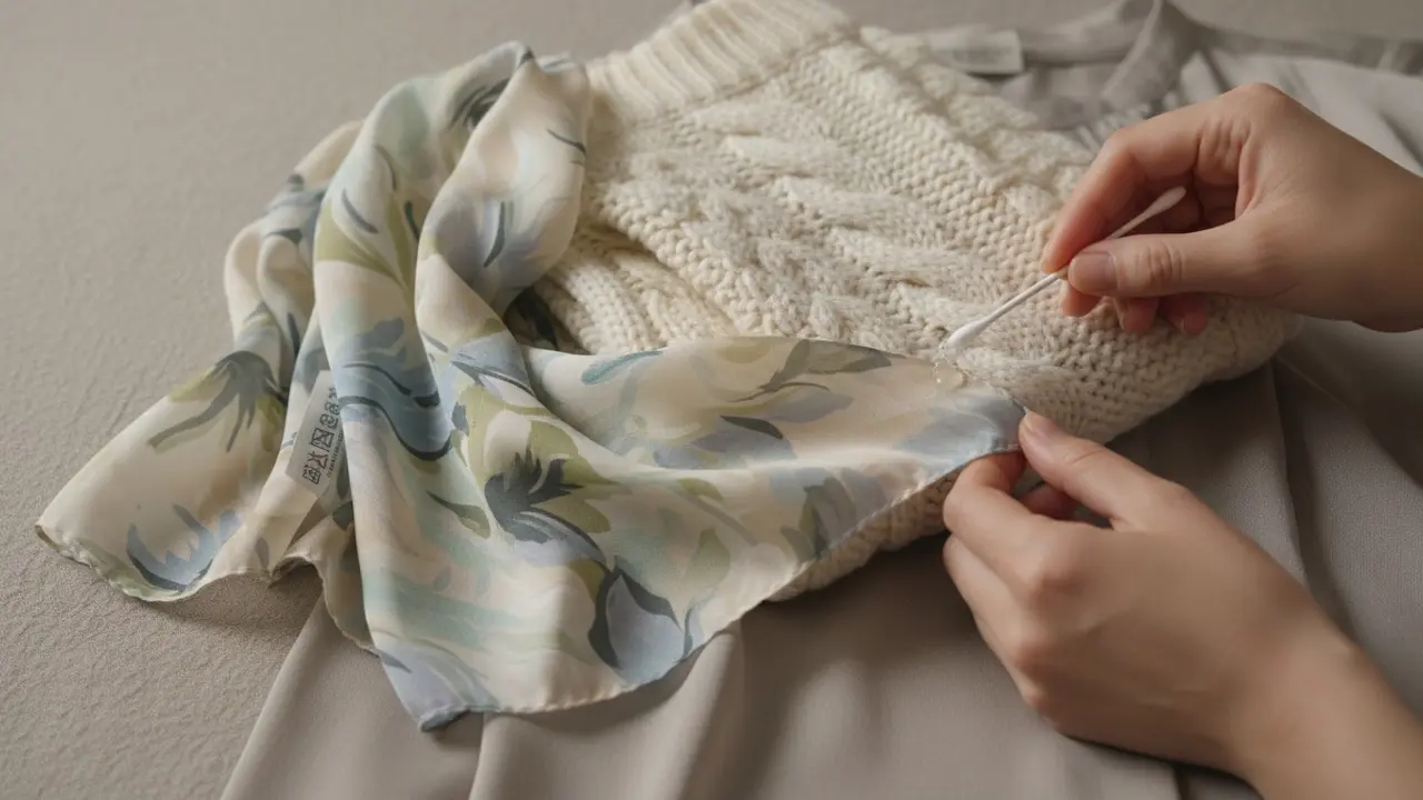 Delikate tekstiler med testbehandling på et skjult område ved hjælp af en vatpind