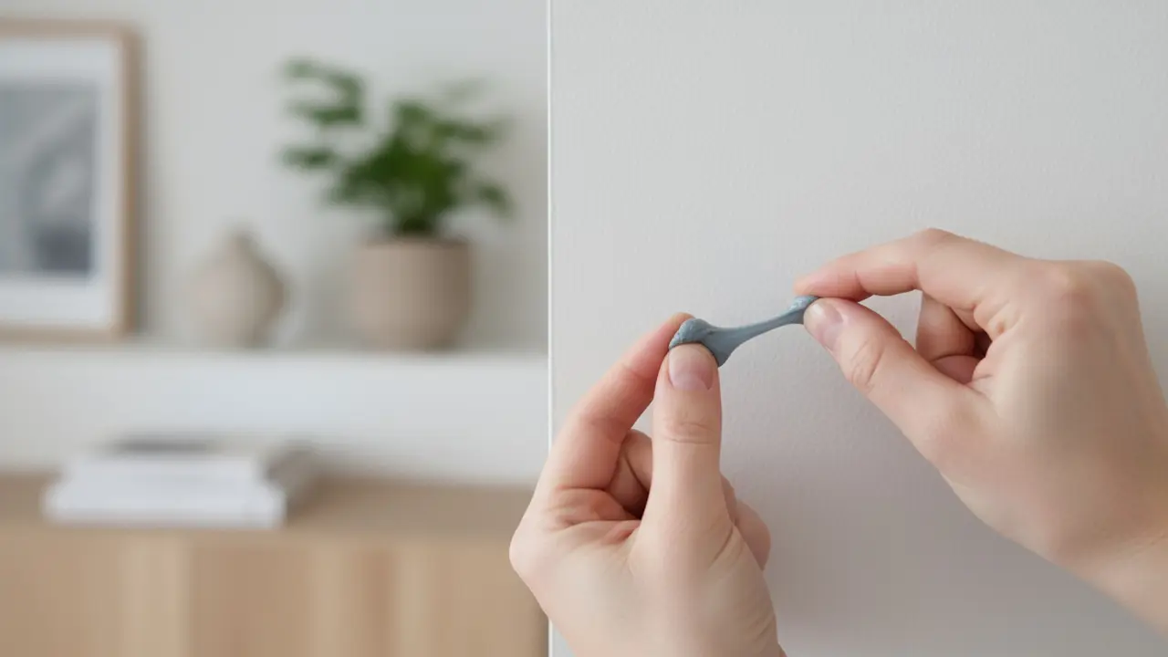 Nærbillede af hænder der ruller elefantsnot af en malet væg uden skader.