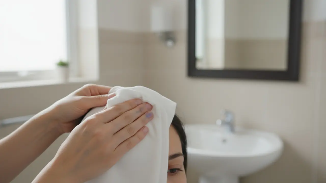 Person dupper forsigtigt hårfarve væk fra hårgrænsen med en fugtig klud