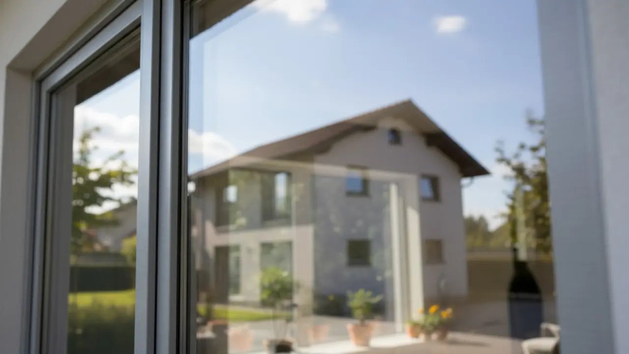 Nærbillede af et rent, moderne aluminiums­vindue med skinnende ramme og klart glas