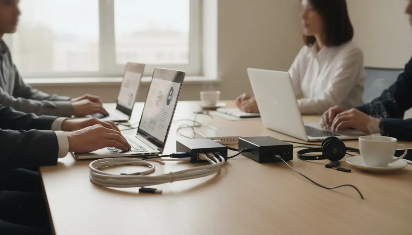 IT-tekniker opsætter Microsoft 365 på flere bærbare i et lille kontormiljø.