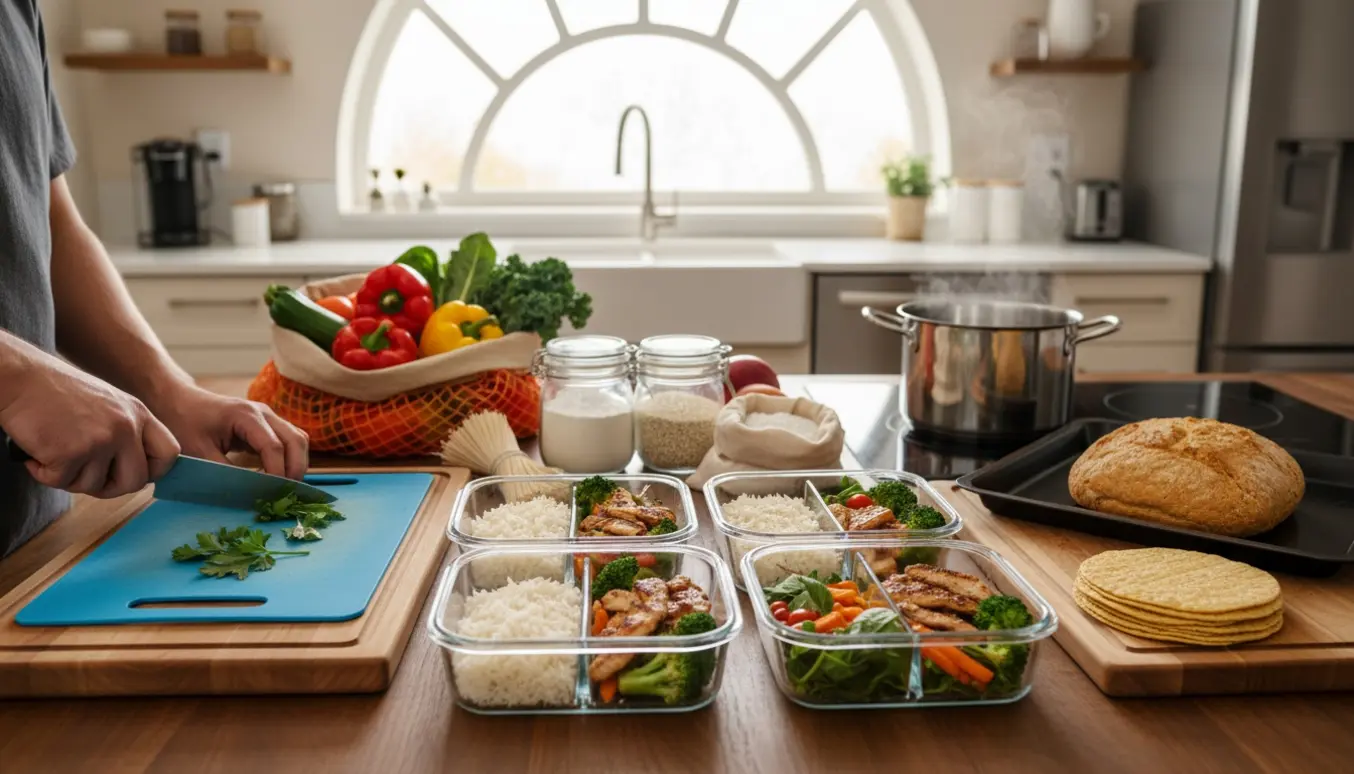 En privat kok forbereder glutenfri mad til en familie på fire i et lyst køkken.