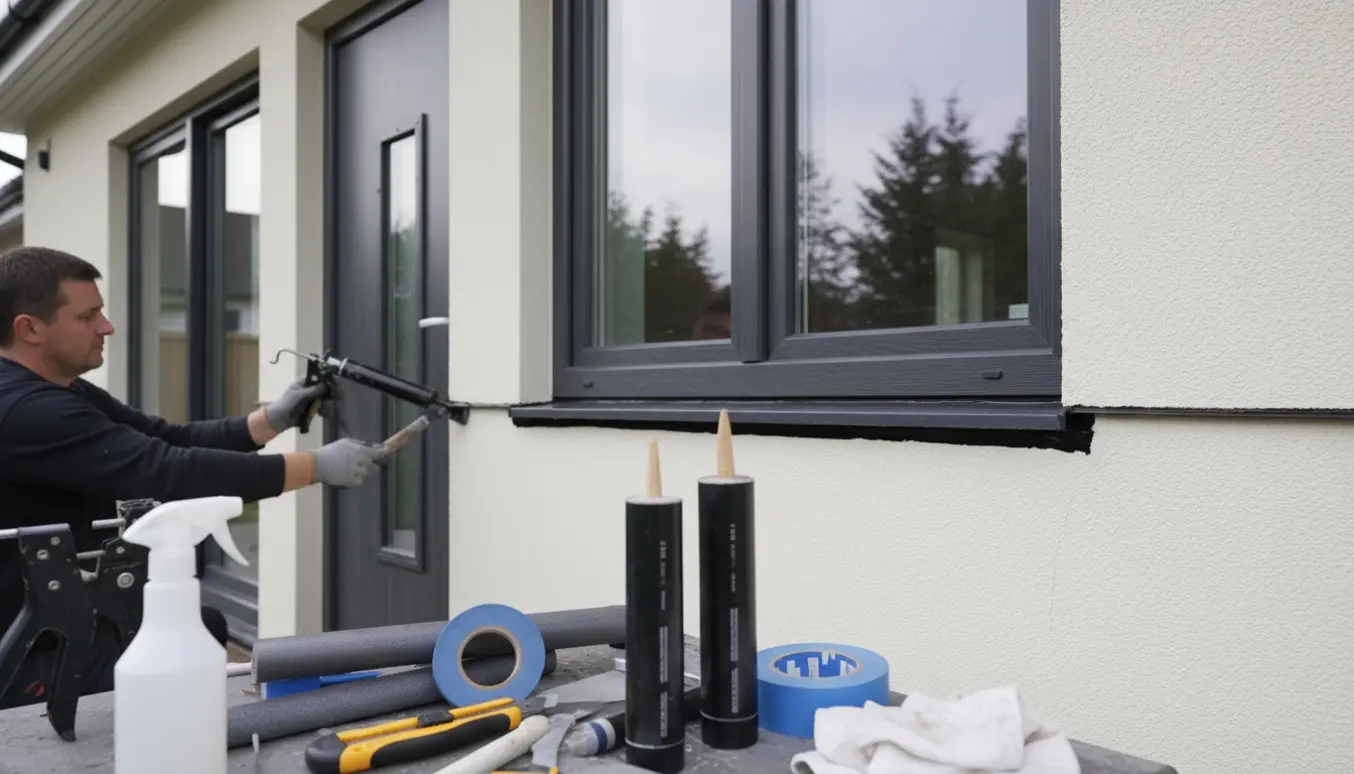 Udvendig hånd fugepister sorte fuger rundt om vinduer og døre på husets facade.