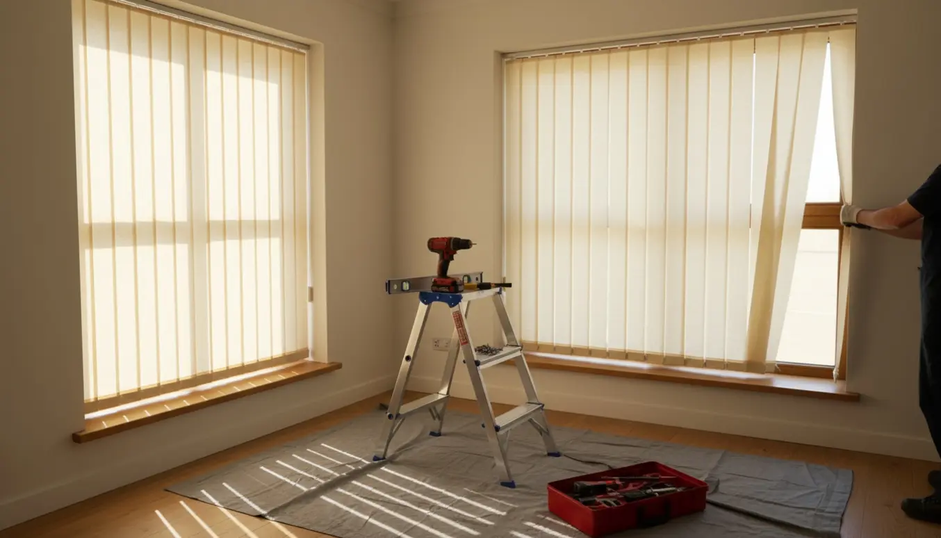 To lamelgardiner monteres i to vinduer med værktøj og blødt morgenlys.