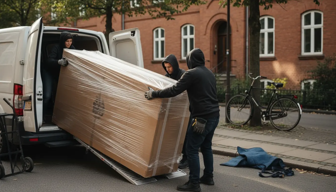 Boxmadras læsses ind i en varebil på en stille københavnsk gade.