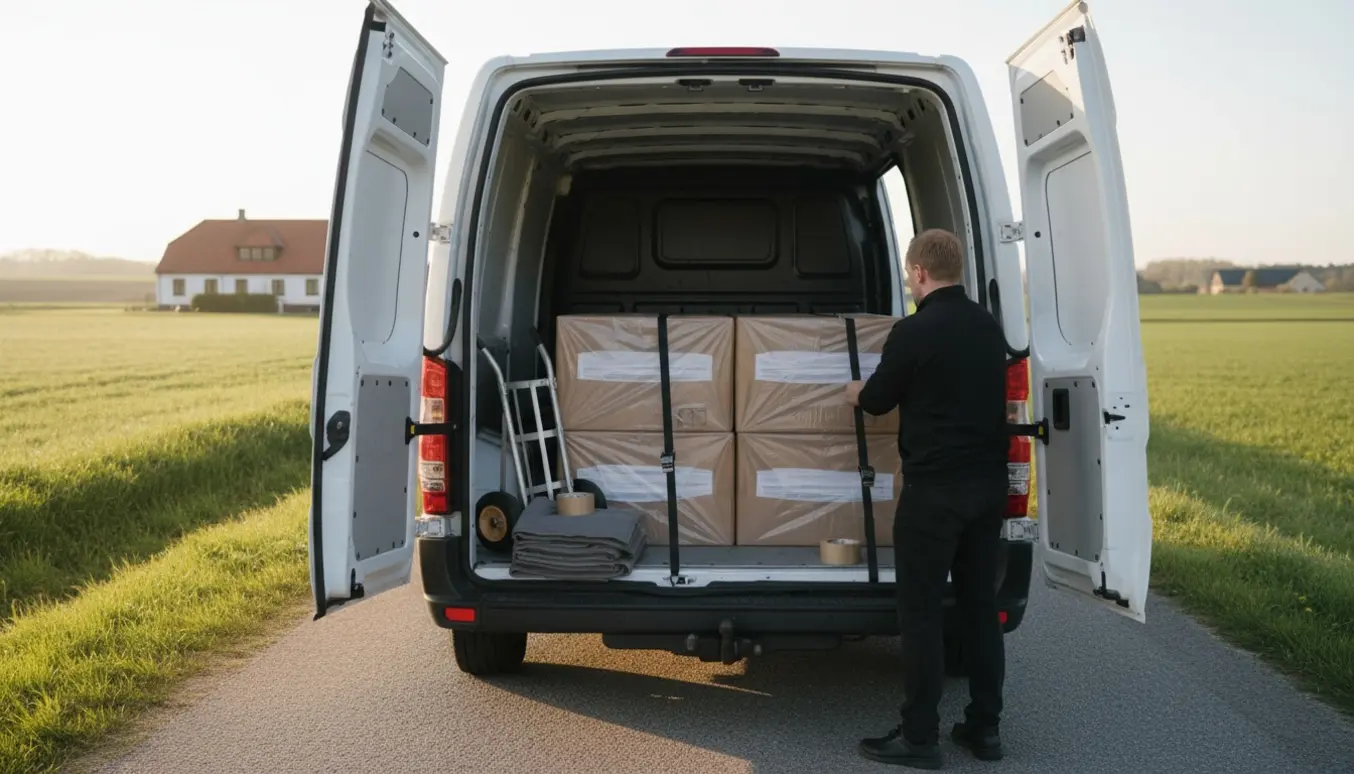 To boxmadrasser læsses i en varevogn på en landevej nær Glamsbjerg, klar til kørsel til Bolbro.