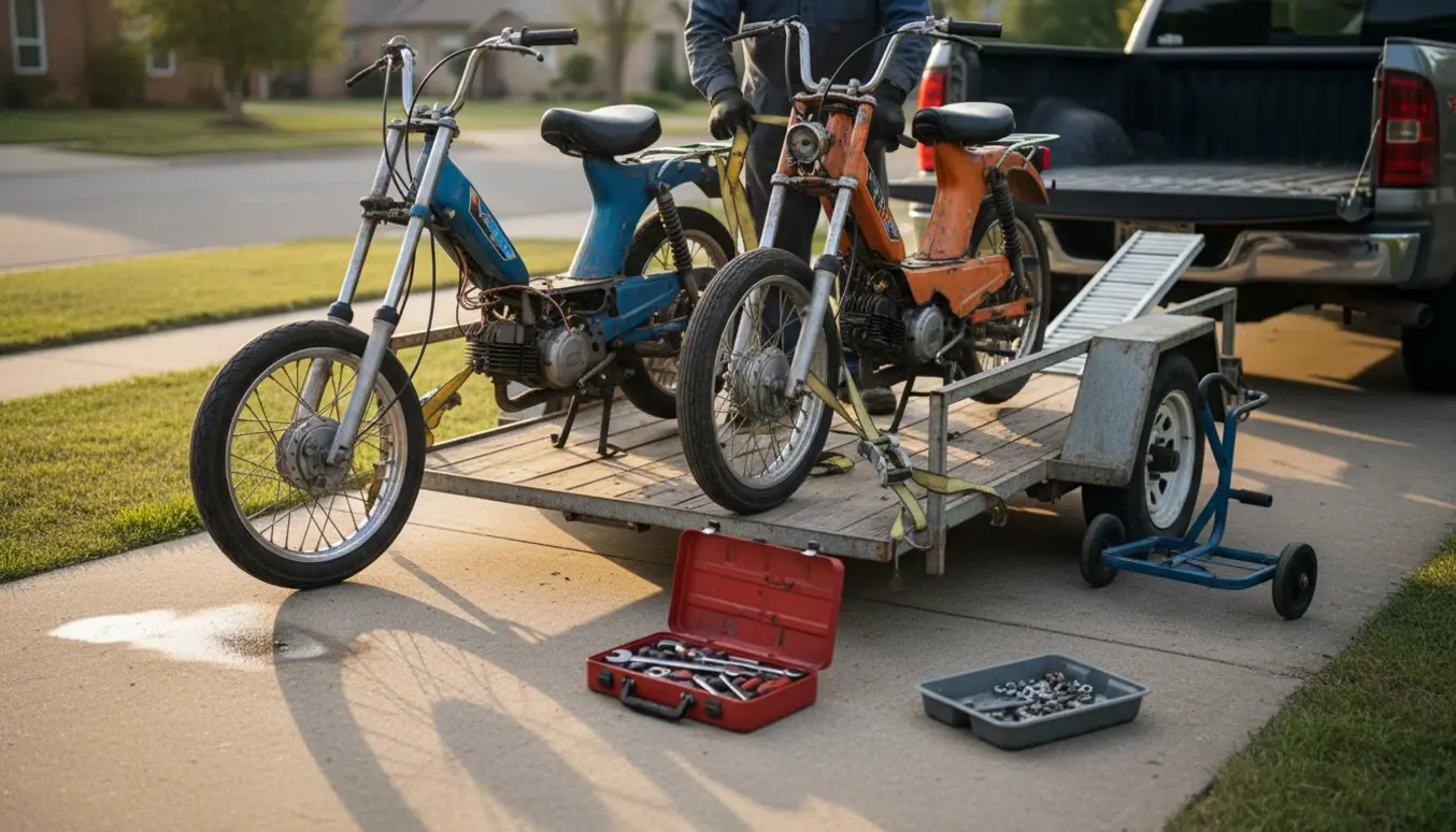 To delvist adskilte knallerter læsses op på en trailer til afhentning.