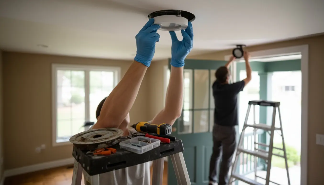 Glædeligt arbejde med udskiftning af indendørs og udendørs spots med nye LED-armaturer og værktøj i fokus.