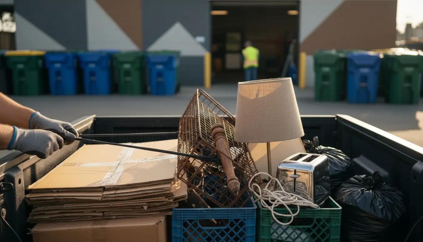 Bagagerum fyldt med diverse effekter klar til aflevering på genbrugspladsen.