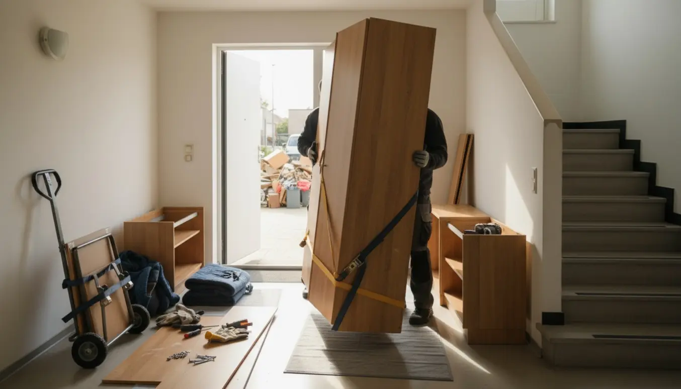 To skabe bæres i en lys opgang, mens et smalt skab skilles ad ved indgangen klar til storskrald.