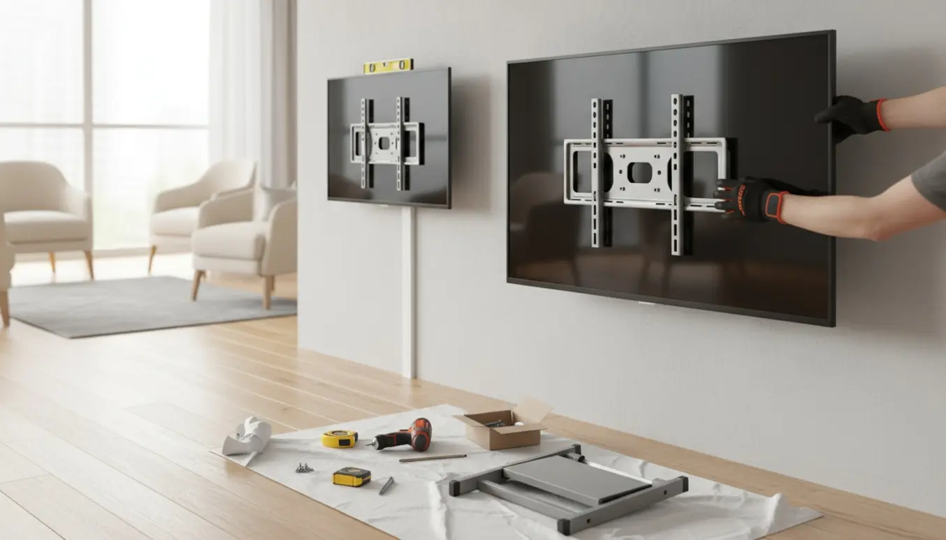 To fjernsyn monteres på væggen med værktøj og nyt beslag.