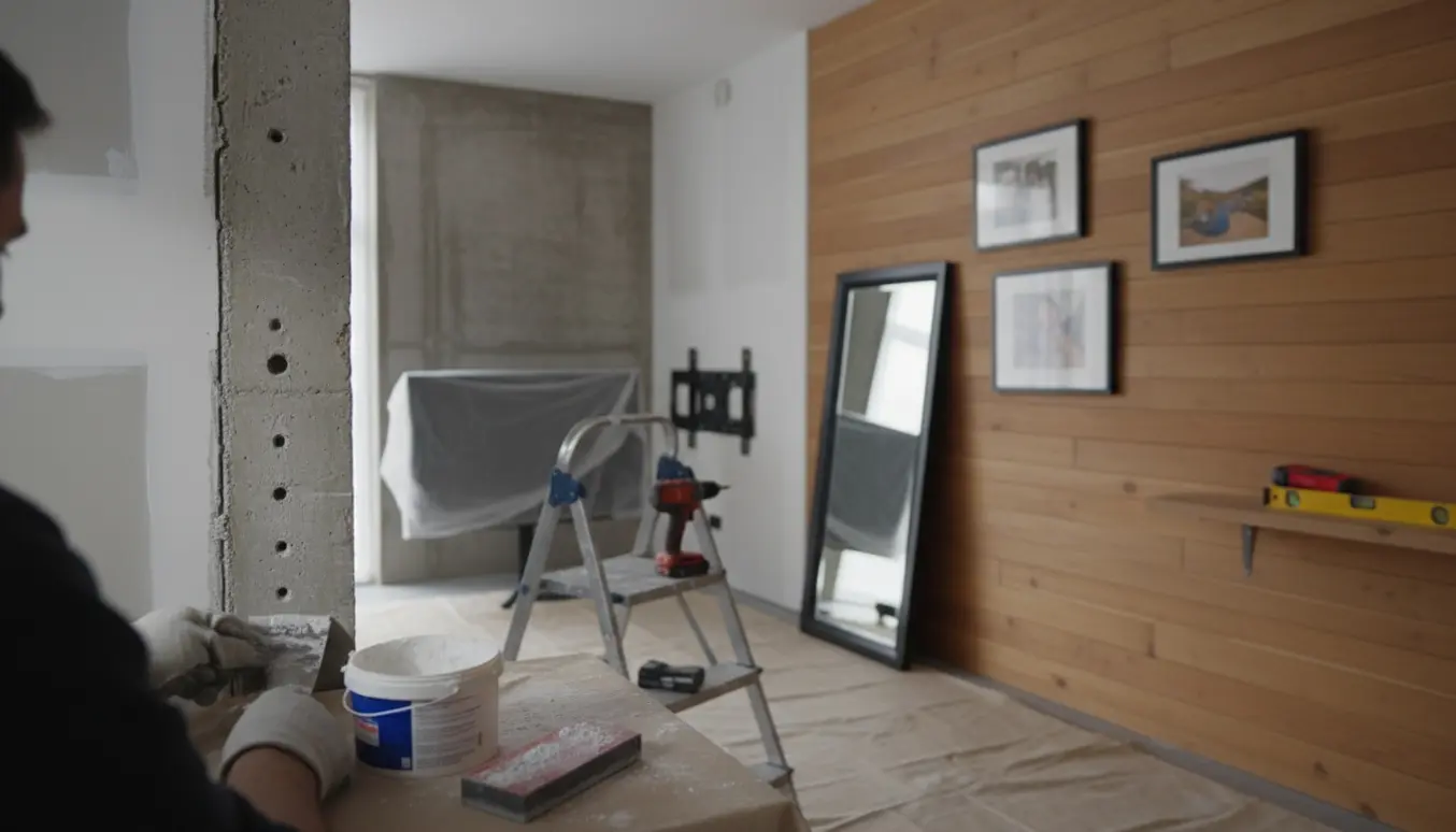 Ophængning af tv, billeder og spejl på beton-, gips- og trævægge, mens huller spartles.