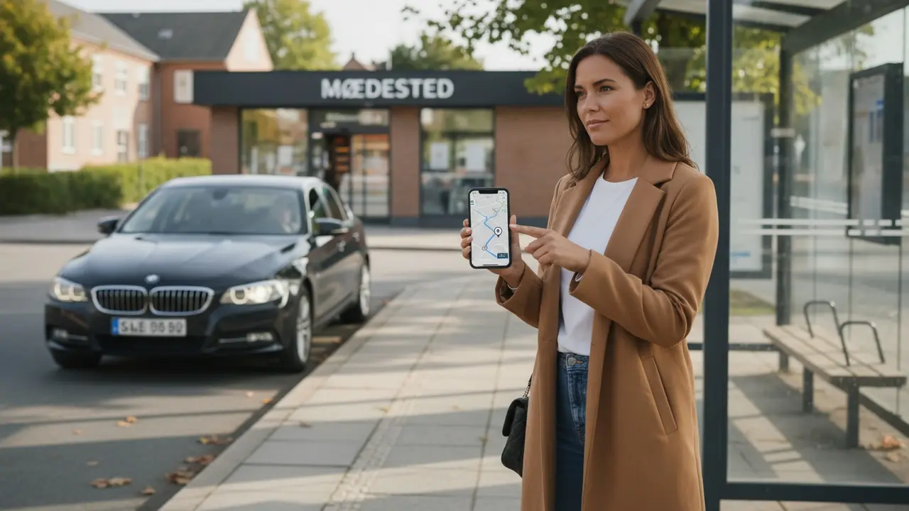 Passager står synligt ved aftalt afhentningssted og tjekker appen.