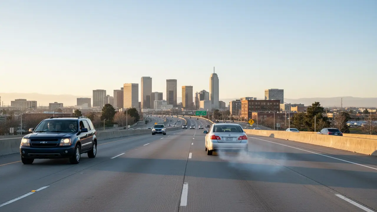Motorvej med én bil der alene kører og en fyldt samkørselsbil i kontrast