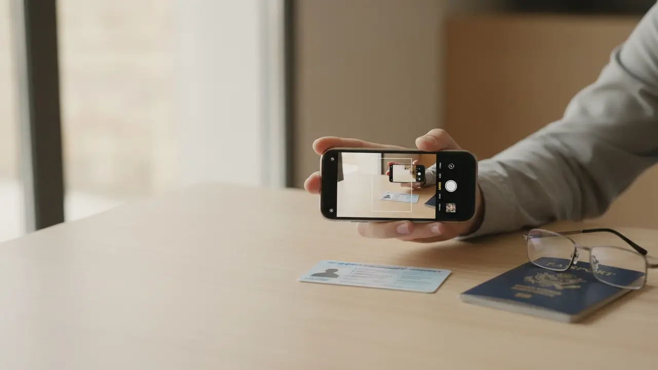 Person fotograferer kørekort med smartphone til ID-verificering