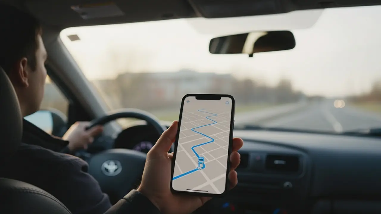 Smartphone viser live GPS-rute i realtid under samkørsel