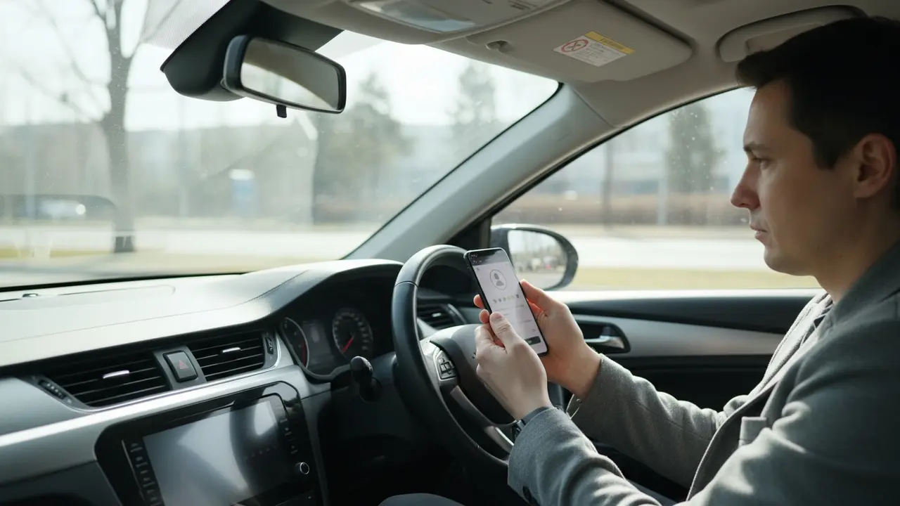 Chauffør tjekker passagerprofil på telefon før acceptance